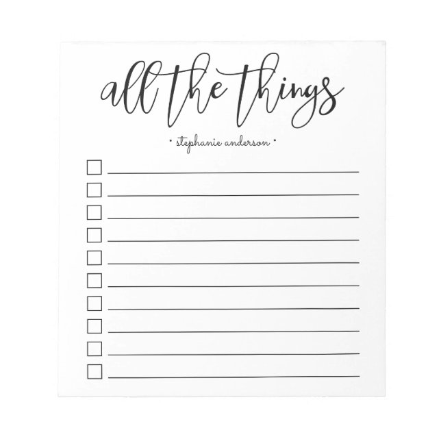 Hand-Lettered All the Things Personalized Notepad (Front)