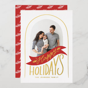 Hand-lettered Arch Photo Foil Foil Holiday Card