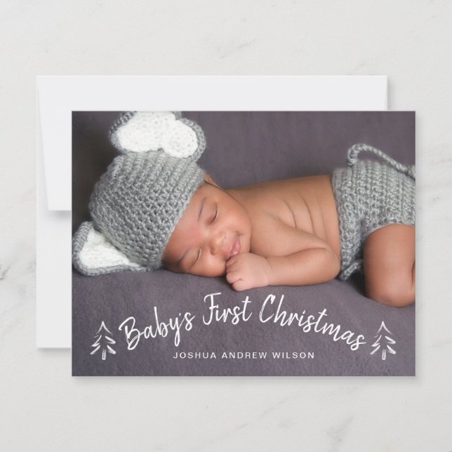 Hand Lettered Baby's First Christmas Photo Holiday Card (Front)