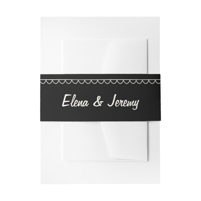 Hand lettered Belly bends Black and White Unique Invitation Belly Band (Front Example)