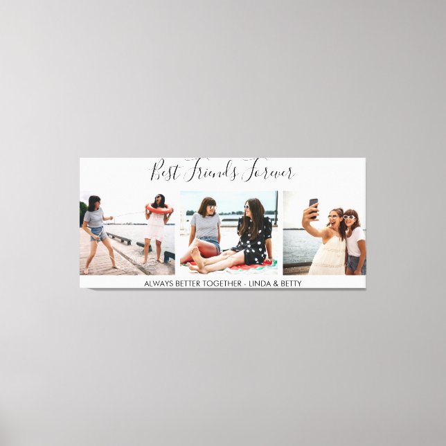 Hand Lettered Best Friends Forever 3 Photo Collage Canvas Print (Front)