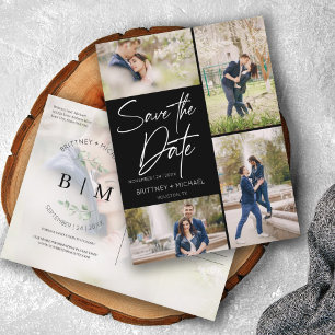 Hand Lettered Black Collage Save The Date Announcement Postcard