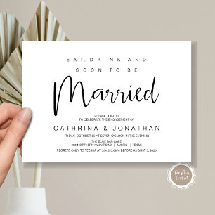 Hand Lettered, Black script, Engagement Party Invitation