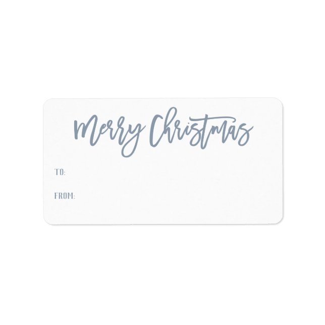 Hand Lettered Blue Merry Christmas Script Gift Label (Front)