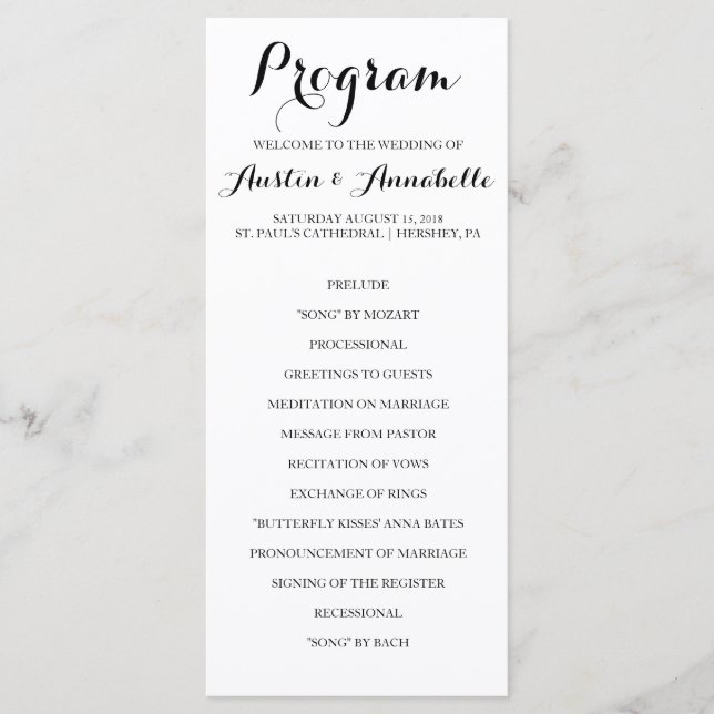 Hand Lettered Calligraphy Wedding Program (Front)