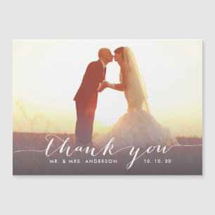 Hand Lettered Chic Script Photo Wedding Thank You