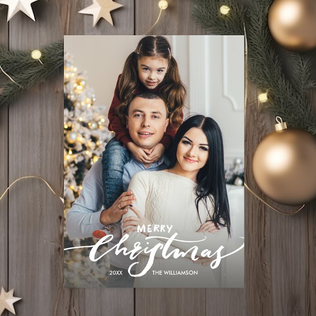 Hand Lettered Christmas 2 Photos Custom Note Holiday Card (Creator Uploaded)