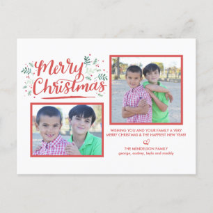 Hand Lettered Christmas Winter Foliage Postcard