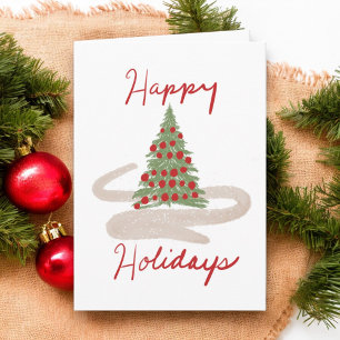 Hand Lettered Custom Happy Holiday Christmas Tree  Card