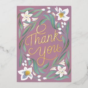 Hand Lettered Daffodil Gold Foil Thank You Card