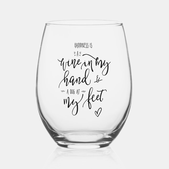Hand lettered Dog Mom Quote Stemless Wine Glass (Front)