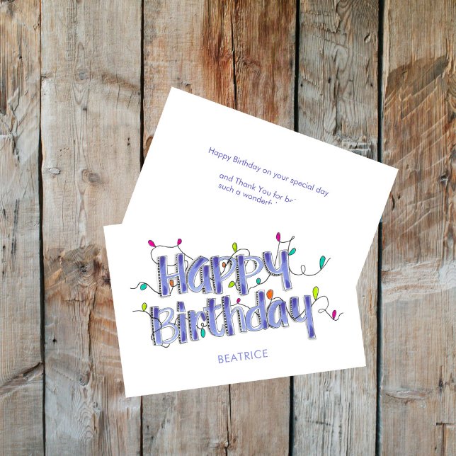 Hand Lettered Dusty Blue Customized Happy Birthday Card (Dusty Blue Happy Birthday Lettering Folded Card)