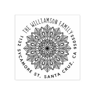 Hand Lettered Family Name Mandala Return Address Rubber Stamp