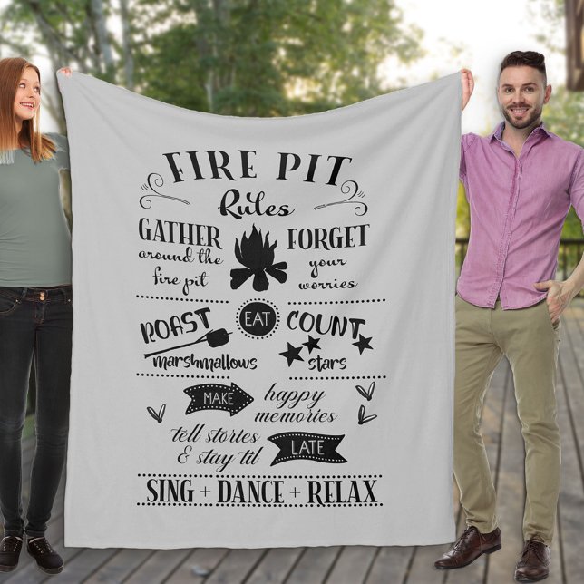 Hand Lettered Fire Pit Rules Grey and Black Fleece Blanket (Creator Uploaded)