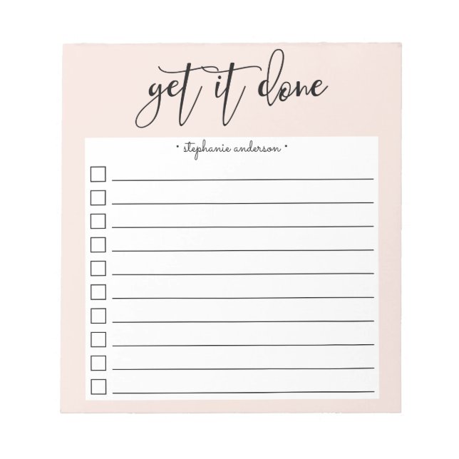 Hand-Lettered Get it Done Personalized Blush Pink Notepad (Front)