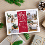 Hand Lettered Glory | Christmas Photo Collage Card<br><div class="desc">Modern typography based holiday photo card features four of your favourite photos in a square format, with "Glory to the newborn king" centred in white hand lettered style typography on festive red. Personalize with your family name, individual names and/or your custom Christmas message. Cards reverse to a pattern of white...</div>