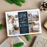 Hand Lettered Glory | Christmas Photo Collage Card<br><div class="desc">Modern typography based holiday photo card features four of your favourite photos in a square format, with "Glory to the newborn king" centred in white hand lettered style typography on rich midnight navy blue. Personalize with your family name, individual names and/or your custom Christmas message. Cards reverse to a pattern...</div>