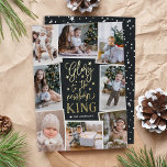 Hand Lettered Glory | Multi Photo Collage Foil Holiday Card<br><div class="desc">Beautiful typography based religious holiday photo card features eight of your favourite family photos arranged in a collage layout. "Glory to the newborn king" appears in the centre in gold foil hand lettered typography on a modern charcoal grey chalkboard style background dotted with festive stars. Personalize with your family name...</div>