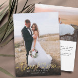Hand Lettered Gold Script Heart Photos Wedding Thank You Card<br><div class="desc">Elegant and simple wedding thank you template 2-sided card featuring a hand lettered typography script text with a heart between the words. Add your favourite photo full bleed in the front and another photo in the back with default message on the back that is editable.</div>