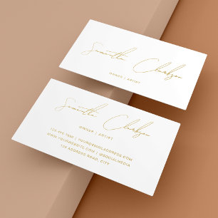 Hand-Lettered Gold Script Minimalist Cream Beige Business Card