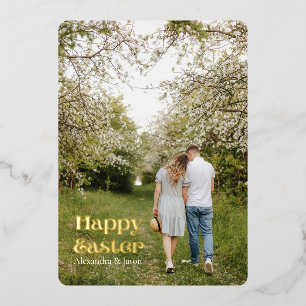 Hand-Lettered Gold Script Photo Easter Foil Holiday Card
