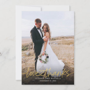 Hand Lettered Gold Script w Heart Photos Wedding Thank You Card