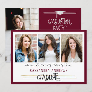 Hand Lettered Graduate Editable Maroon 4-Photo Invitation