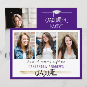 Hand Lettered Graduate Editable Purple 4-Photo Invitation