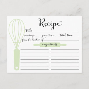 Hand Lettered Green Bridal ShowerRecipe Card