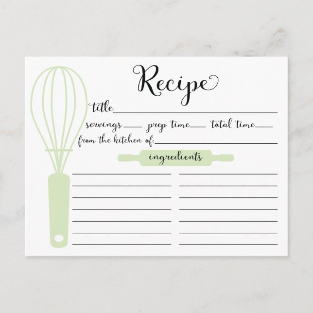 Hand Lettered Green Bridal ShowerRecipe Card (Front)