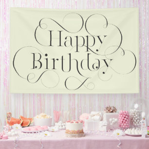Hand-lettered Happy Birthday text with flourishes Banner