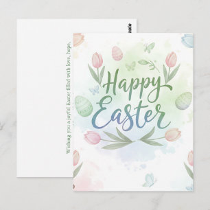 Hand-Lettered Happy Easter Watercolor Greeting  Postcard