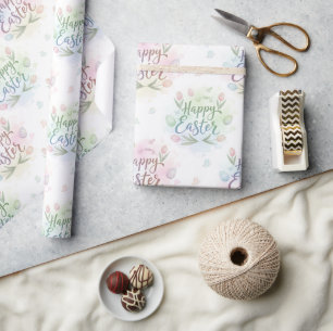 Hand-Lettered Happy Easter Watercolor Wrapping Paper