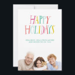 Hand Lettered Happy Holidays Photo Card<br><div class="desc">A festive holiday photo card featuring a bright and cheery,  hand lettered "Happy Holidays" sentiment,  along with your custom photo and personalized holiday message.</div>