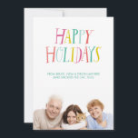 Hand Lettered Happy Holidays Photo Card<br><div class="desc">A festive holiday photo card featuring a bright and cheery,  hand lettered "Happy Holidays" sentiment,  along with your custom photo and personalized holiday message.</div>
