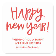 Hand Lettered Happy New Year Stickers - Red