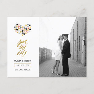 Hand Lettered Hearts   Save the Date Postcard