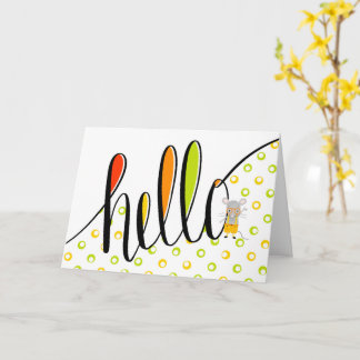 Hand Lettered Hello with Cute Mouse Illustration Card