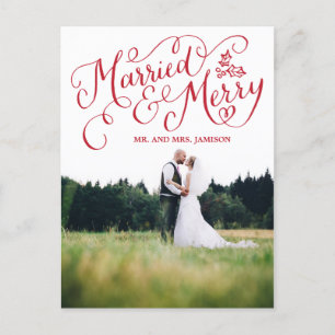Hand Lettered Holiday Married and Merry Postcard