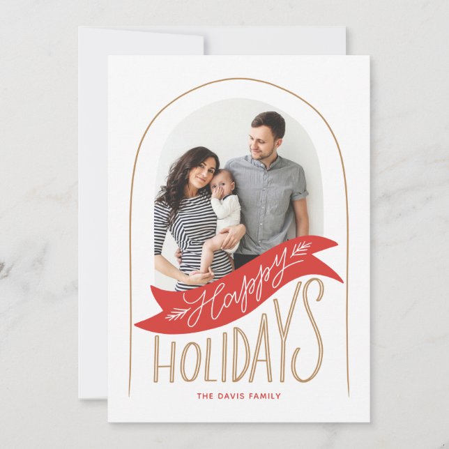 hand-lettered holidays banner globe arch holiday card (Front)