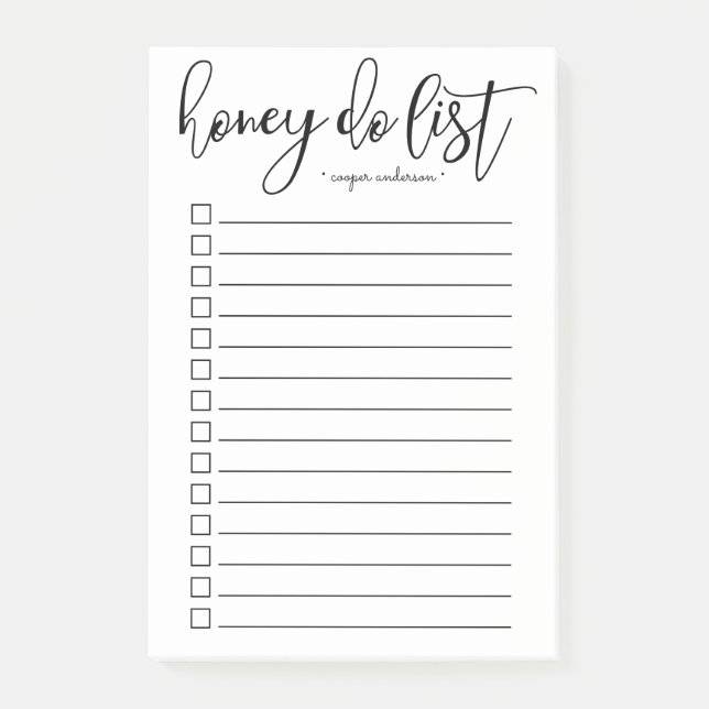 Hand-Lettered Honey Do List Personalized Post-it Notes (Front)