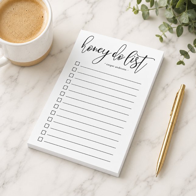 Hand-Lettered Honey Do List Personalized Post-it Notes (Modern personalized note pad and features "honey do list" at the top )