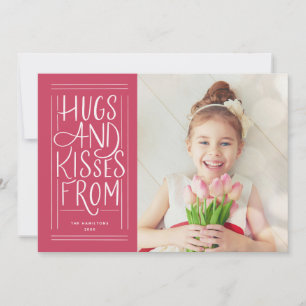 Hand-lettered Hugs and Kisses Valentine's Photo Holiday Card