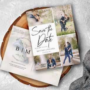Hand Lettered Image Collage Save The Date Announcement Postcard
