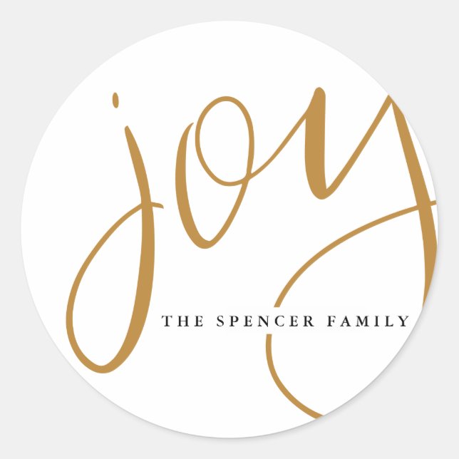 Hand Lettered Joy Custom Name Classic Round Sticker (Front)