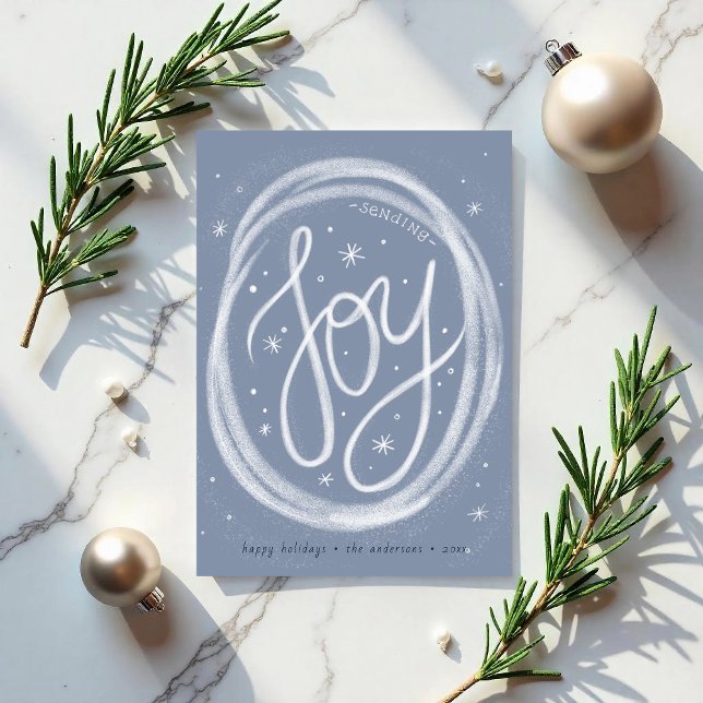 Hand-lettered Joy- Non-Photo Flat Holiday Card (Hand-lettered Joy card with swirling snow. )