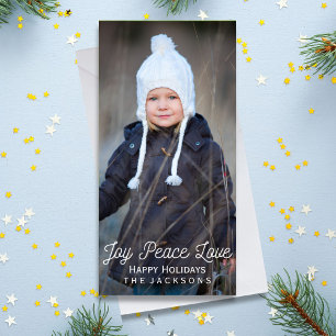 Hand Lettered Joy Peace Love Holiday Photo Card