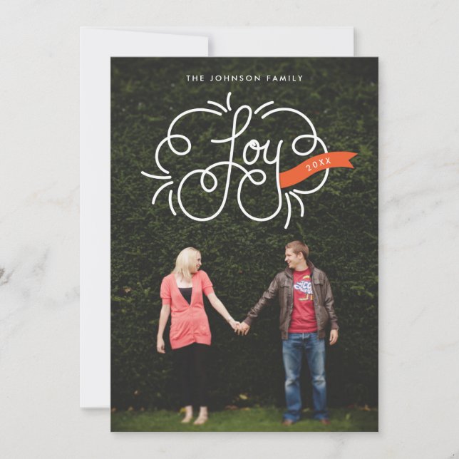 hand lettered joy red ribbon holiday photo (Front)