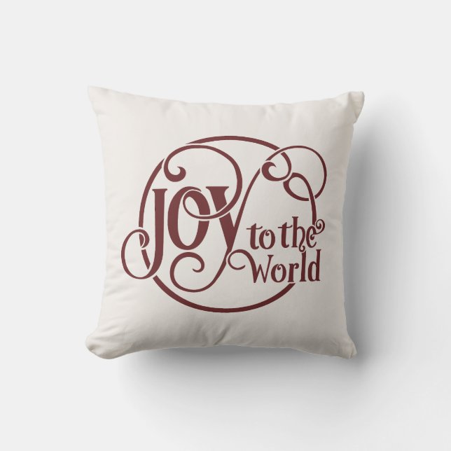 Hand-lettered Joy to the World script Christmas Throw Pillow (Front)