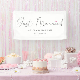 Hand-Lettered Just Married With Heart Wedding Car Banner